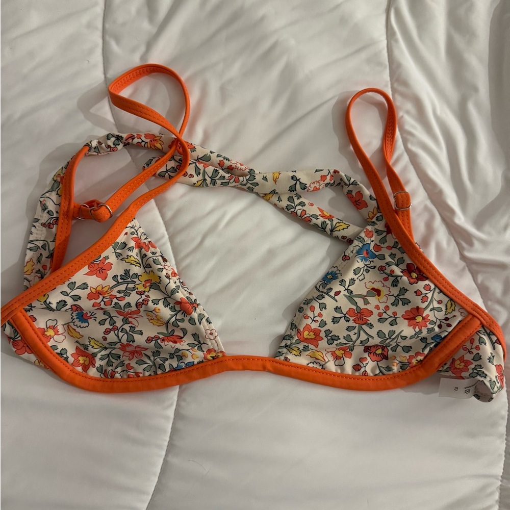 SHEIN Floral Bikini Top with Orange Trim